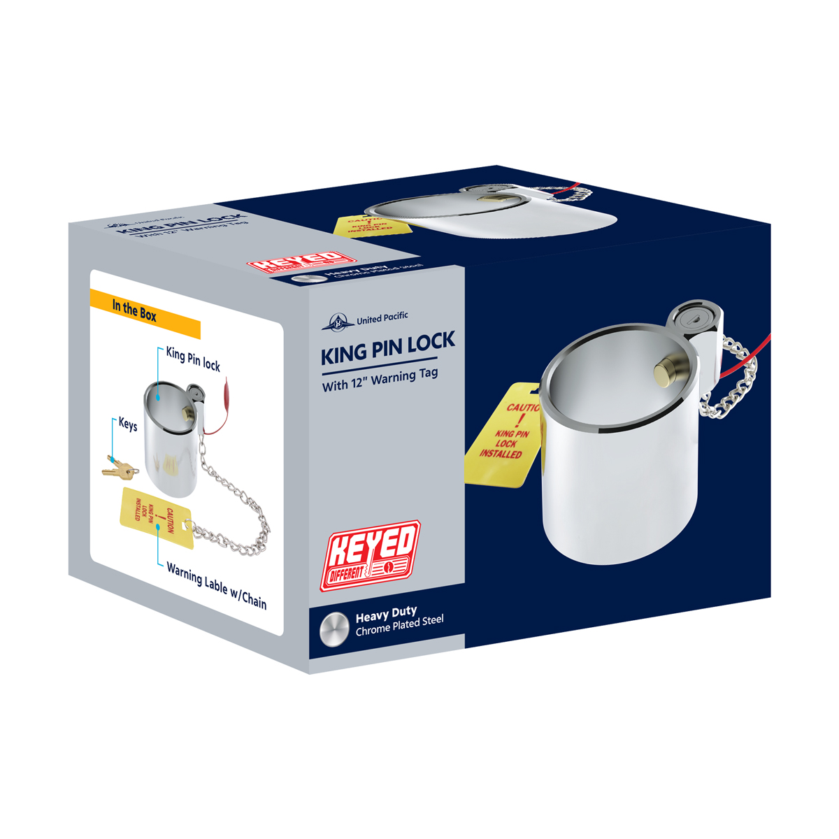 Heavy Duty Steel King Pin Lock With 12" Warning Tag For 2" Diameter Kingpin - Thumbnail 6