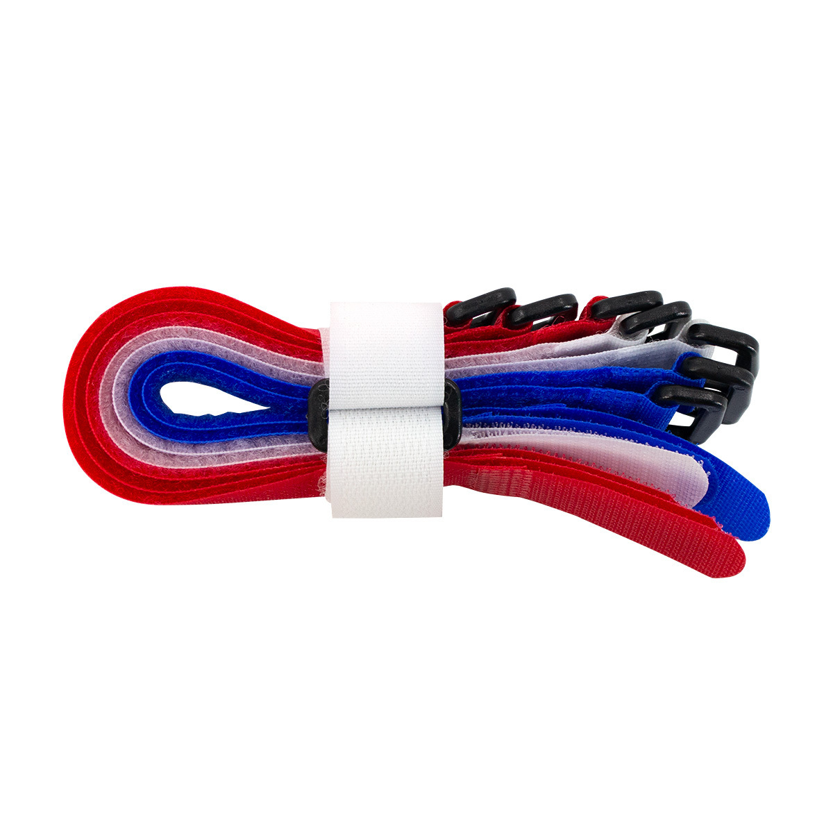 8" x 3/4"  Red,White,Blue Hook & Loop Velcro Strip-Tie Fasteners with Buckle (8-Pack) - Thumbnail 5