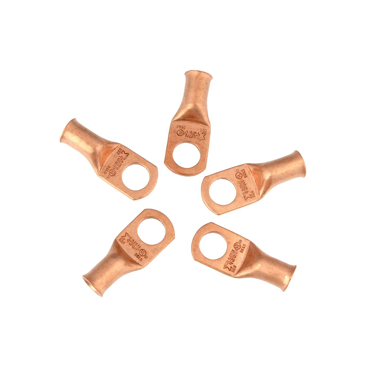 4 AWG 3/8" Stud Seamless Tubular Copper Lug (5-Pack)