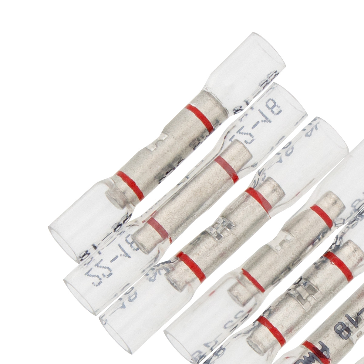 22-18 AWG CS Window Heat Shrink Butt Connector - Clear w/ Red Stripe (10-Pack) - Thumbnail 4