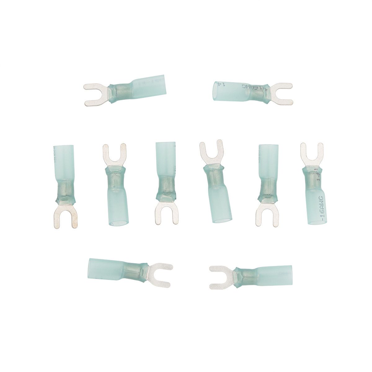 16-14 AWG #8 Stud CS Heat Shrink Spade Terminal - Blue (10-Pack)