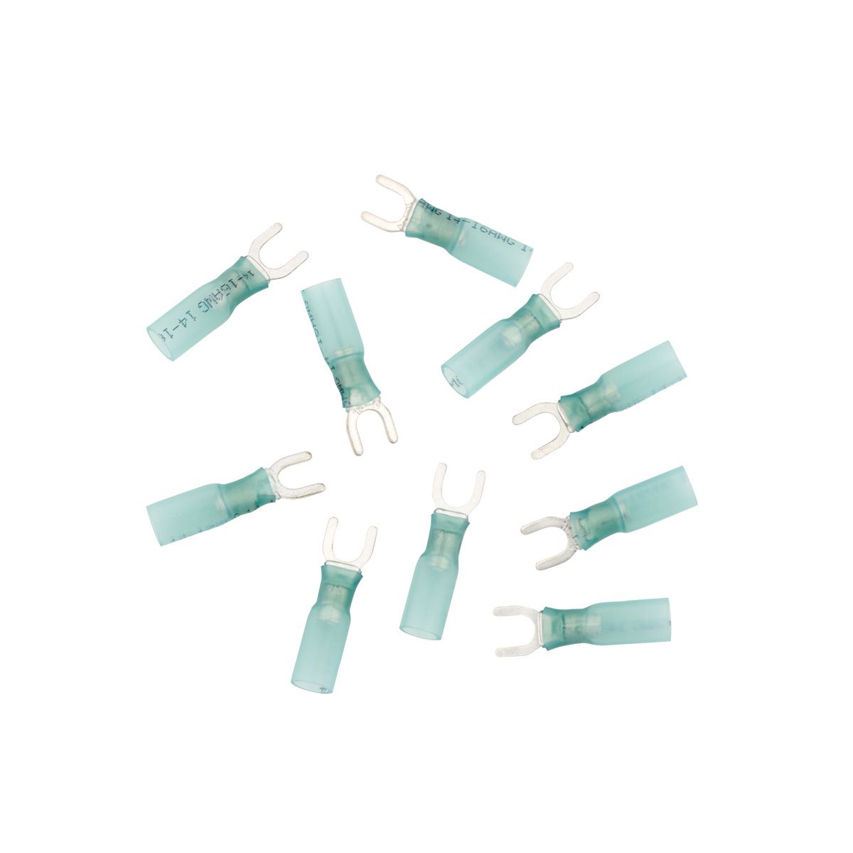 16-14 AWG #10 Stud CS Heat Shrink Spade Terminal - Blue (10-Pack)