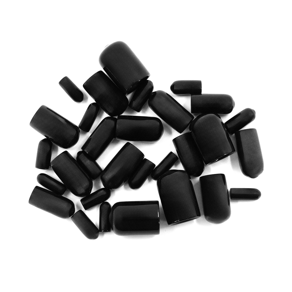 1/8" thru 1/2" Assorted Black Vinyl Vaccum Caps (30-Pack) - Thumbnail 2
