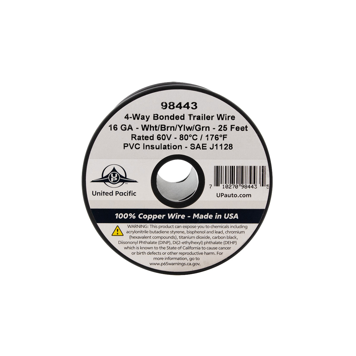 Trailer Wire Bonded - Rated 80°C 16 AWG 4-Way, Wht/Brn/Ylw/Grn 25 Ft. - Thumbnail 2