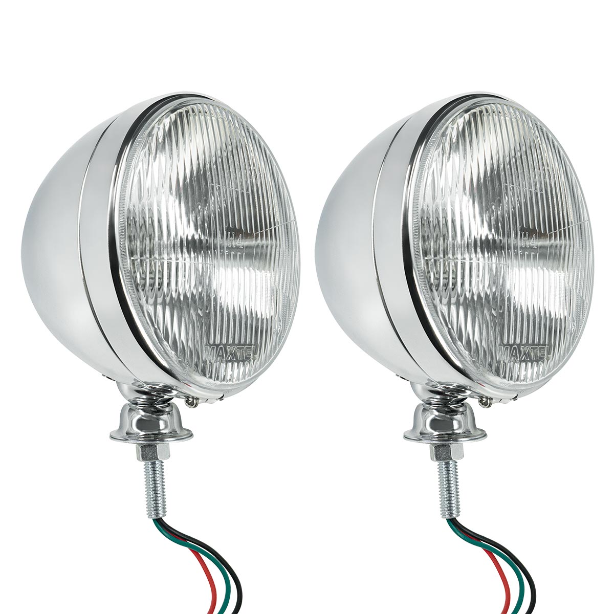 7" Chrome Dietz Style Headlight With 12 Volt Flat H4 Halogen Bulb (Pair) - Thumbnail 4