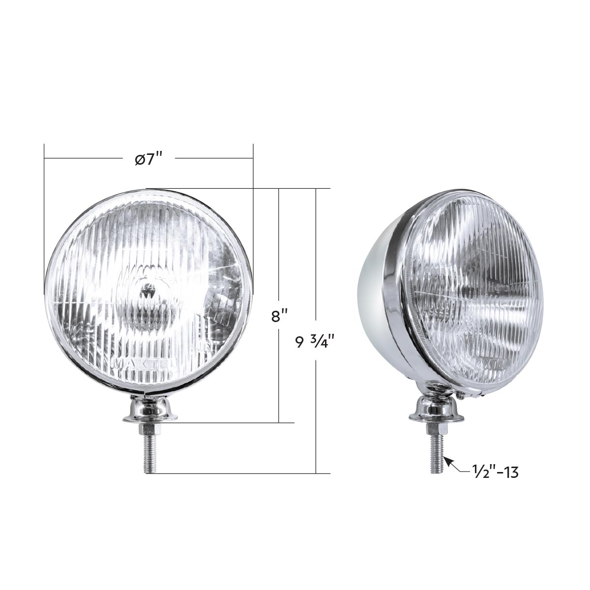 7" Chrome Dietz Style Headlight With 12 Volt Flat H4 Halogen Bulb (Pair) - Thumbnail 8