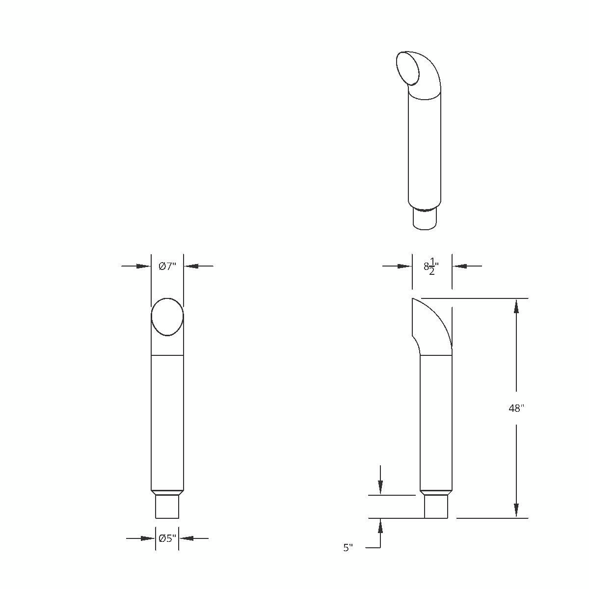 7" Curved Reduce To 5" O.D. Bottom Exhaust - 48" L - Thumbnail 2