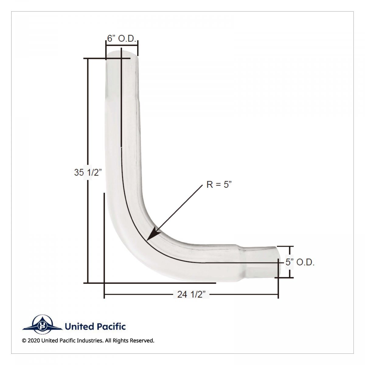 Chrome 90 Degree Exhaust Elbow, Reduce 6" O.D To 5" O.D. - 35" X 24" - Thumbnail 2