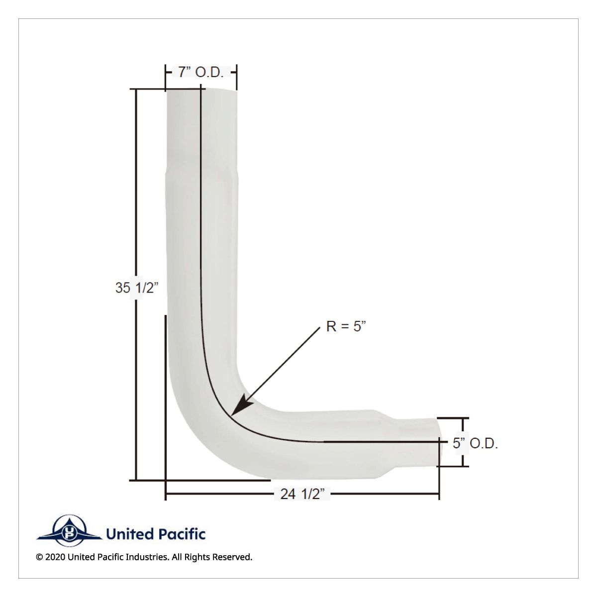 Chrome 90 Degree Exhaust Elbow, Reduce 7" O.D. To 5" O.D. - 35" X 24" - Thumbnail 2