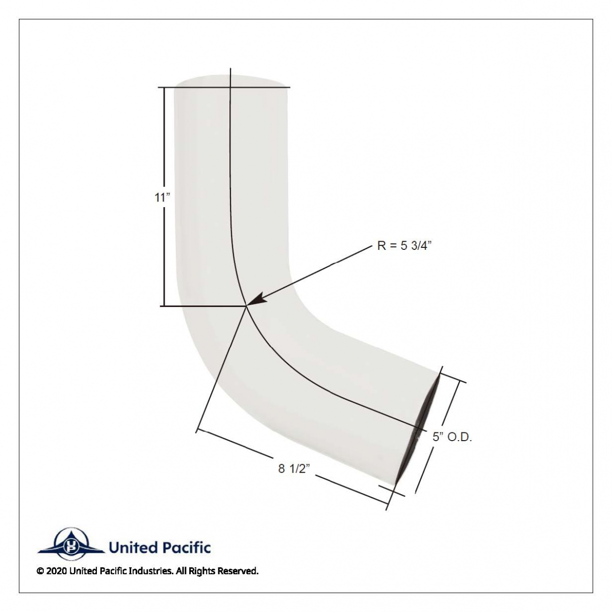 Chrome 68 Degree Angled Exhaust Elbow For Peterbilt 359 - Straight 5" OD To 5" OD - Thumbnail 2