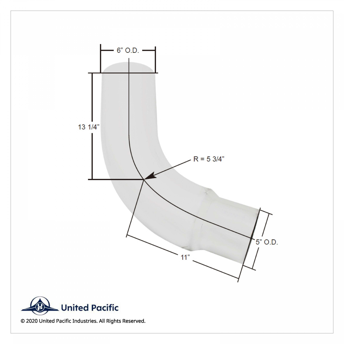 Chrome 68 Degree Angled Exhaust Elbow For Peterbilt 359 - Reduce 6" OD To 5" OD - Thumbnail 2