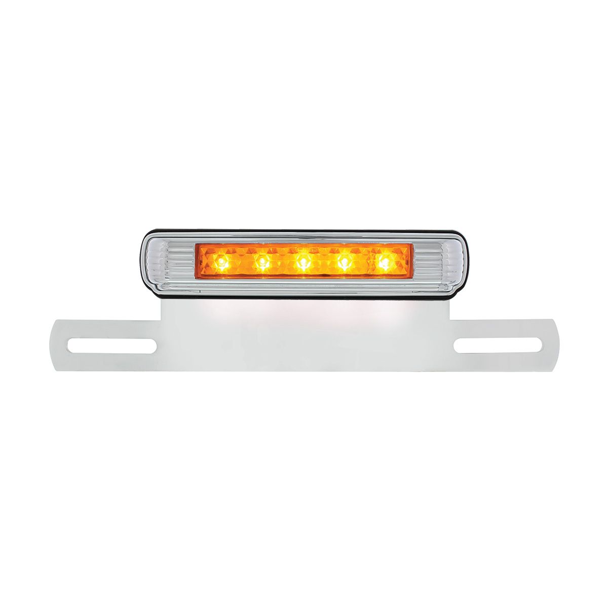 Chrome License Plate Light & Bracket With Amber LED Auxiliary Light - Amber LED/Amber Lens