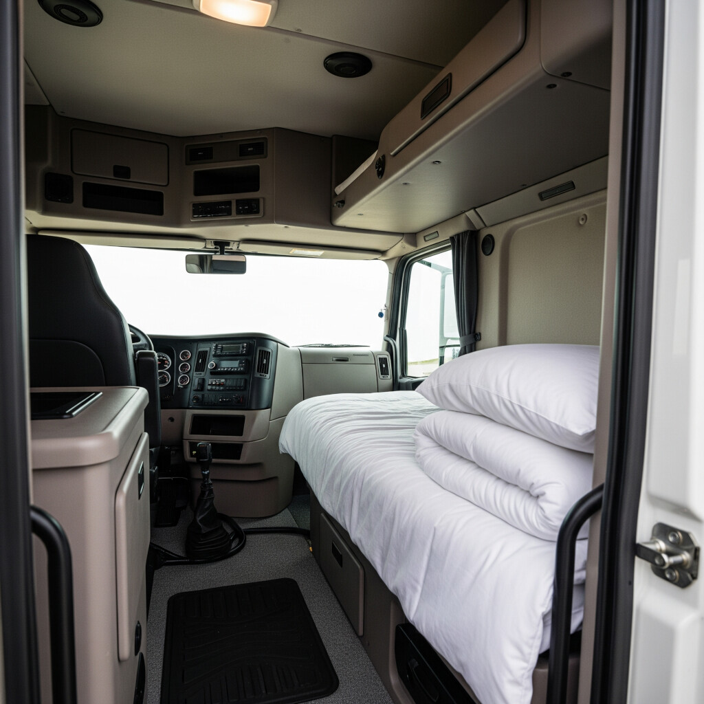 Pristine interior of a semi-truck sleeper cab